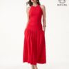 2Pcs Set Round Neck Cross-Back Bra Top & Midi Skirt with Pockets