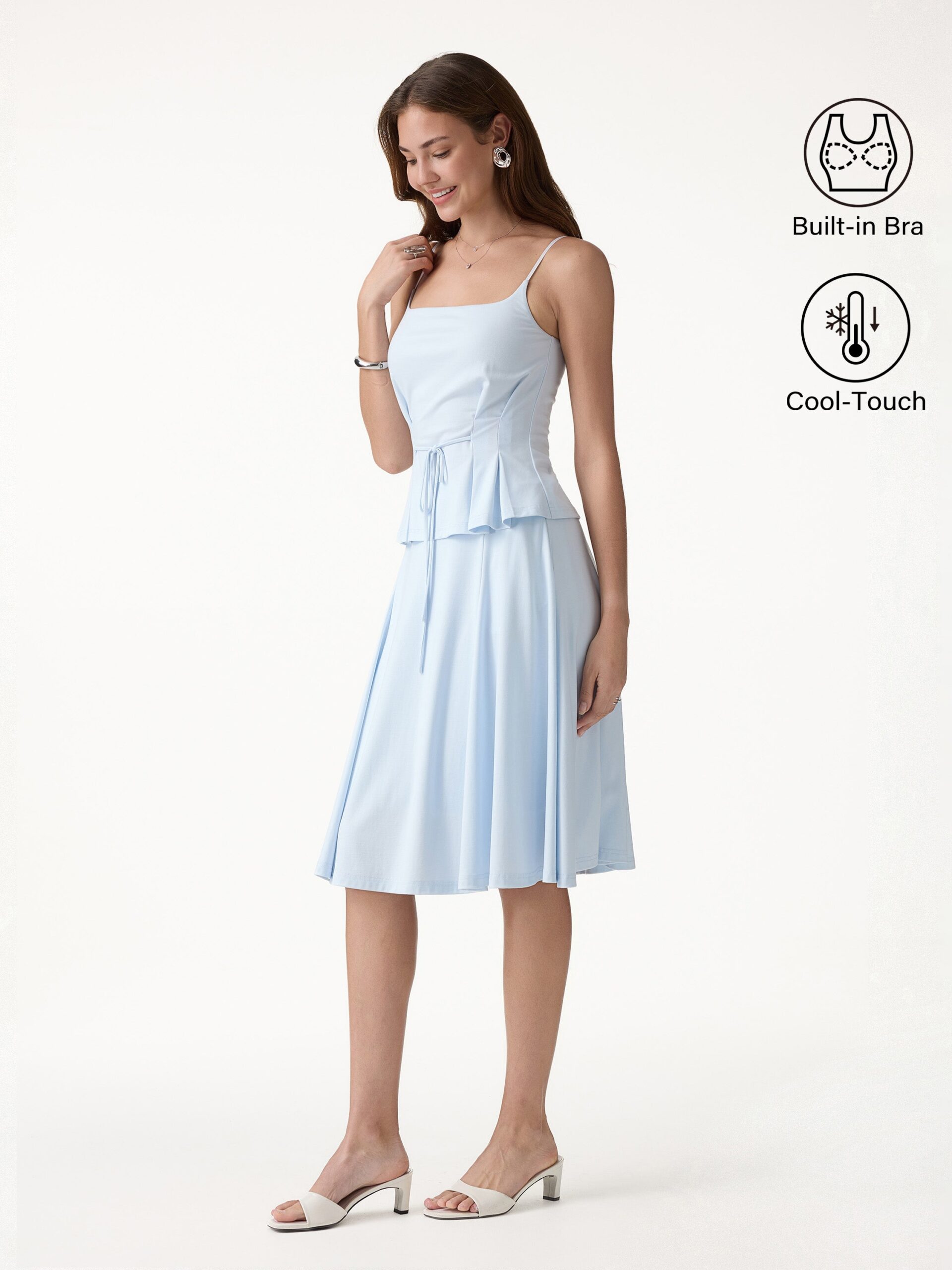 2Pcs Set Ponte Spaghetti Brami & Midi Skirt with Pockets