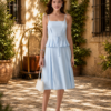 2Pcs Set Ponte Spaghetti Brami & Midi Skirt with Pockets
